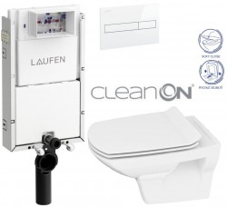 LAUFEN Podomít. systém LIS TW1 SET s bielym tlačidlom + WC CERSANIT CLEANON CARINA + SEDADLO (H8946630000001BI CA3)