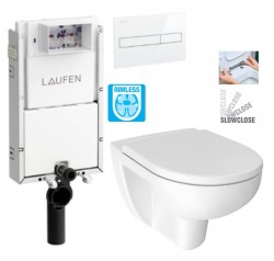 LAUFEN Podomít. systém LIS TW1 SET s bielym tlačidlom + WC JIKA LYRA PLUS RIMLESS + SEDADLO duraplastu SLOWCLOSE (H8946630000001BI LY2)