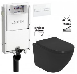 LAUFEN Podomít. systém LIS TW1 SET s bielym tlačidlom + WC REA CARLO MINI RIMLESS ČIERNY MAT + SEDADLO (H8946630000001BI MM1)