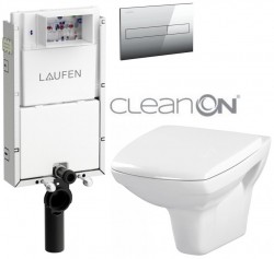 LAUFEN Podomít. systém LIS TW1 SET s chrómovým tlačidlom + WC CERSANIT CLEANON CARINA + SEDADLO (H8946630000001CR CA1)