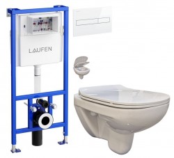 LAUFEN Rámový podomietkový modul CW1 SET s bielym tlačidlom + WC bez oplachového kruhu Edge + SEDADLO (H8946600000001BI EG1)