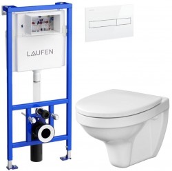 LAUFEN Rámový podomietkový modul CW1 SET s bielym tlačidlom + WC CERSANIT DELFI + SEDADLO (H8946600000001BI DE1)