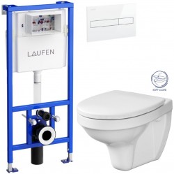 LAUFEN Rámový podomietkový modul CW1 SET s bielym tlačidlom + WC CERSANIT DELFI + SOFT SEDADLO (H8946600000001BI DE2)