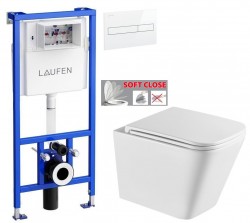 LAUFEN Rámový podomietkový modul CW1 SET s bielym tlačidlom + WC INVENA FLORINA WITH SOFT  se sedlem RIMLESS (H8946600000001BI FL1)