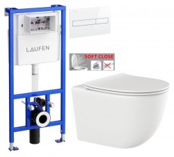 LAUFEN Rámový podomietkový modul CW1 SET s bielym tlačidlom + WC INVENA TINOS  + SEDADLO (H8946600000001BI NO1)