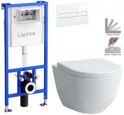 LAUFEN Rámový podomietkový modul CW1 SET s bielym tlačidlom + WC LAUFEN PRO + SEDADLO (H8946600000001BI LP3)