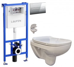LAUFEN Rámový podomietkový modul CW1 SET s chrómovým tlačidlom + WC bez oplachového kruhu Edge + SEDADLO (H8946600000001CR EG1)