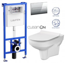 LAUFEN Rámový podomietkový modul CW1 SET s chrómovým tlačidlom + WC CERSANIT CITY NEW CLEANON + WC SEDENIE SLIM (H8946600000001CR CI2)