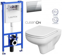 LAUFEN Rámový podomietkový modul CW1 SET s chrómovým tlačidlom + WC CERSANIT CLEANON COLOUR + SEDADLO (H8946600000001CR CN1)