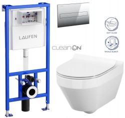 LAUFEN Rámový podomietkový modul CW1 SET s chrómovým tlačidlom + WC CERSANIT CLEANON CREA OVÁL + SEDADLO (H8946600000001CR CR1)