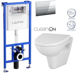 LAUFEN Rámový podomietkový modul CW1 SET s chrómovým tlačidlom + WC CERSANIT CLEANON PARVA + SEDADLO (H8946600000001CR PA1)