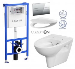 LAUFEN Rámový podomietkový modul CW1 SET s chrómovým tlačidlom + WC CERSANIT CLEANON PARVA + SEDADLO (H8946600000001CR PA2)