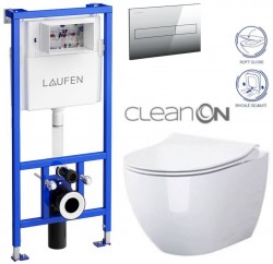 LAUFEN Rámový podomietkový modul CW1 SET s chrómovým tlačidlom + WC CERSANIT ZEN CLEANON + SEDADLO (H8946600000001CR HA1)