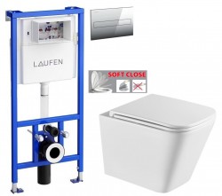 LAUFEN Rámový podomietkový modul CW1 SET s chrómovým tlačidlom + WC INVENA FLORINA WITH SOFT  se sedlem RIMLESS (H8946600000001CR FL1)