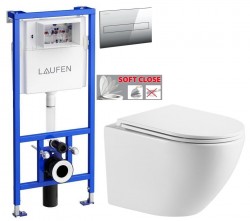LAUFEN Rámový podomietkový modul CW1 SET s chrómovým tlačidlom + WC INVENA LIMNOS WITH SOFT  se sedlem RIMLESS (H8946600000001CR LI1)
