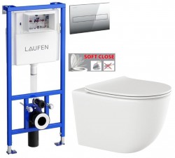 LAUFEN Rámový podomietkový modul CW1 SET s chrómovým tlačidlom + WC INVENA TINOS  + SEDADLO (H8946600000001CR NO1)
