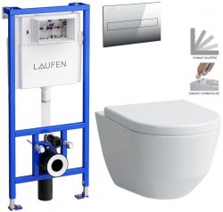 LAUFEN Rámový podomietkový modul CW1 SET s chrómovým tlačidlom + WC LAUFEN PRO + SEDADLO (H8946600000001CR LP3)