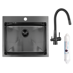 Laveo - Malawi - drez 50x58 cm, 1-komora s batériou a filtrom, grafit (SLMA510F)