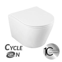 Laveo - Nida CycleOn – závesná bezokrajová WC misa biela so sedátkom (VMN_609S)