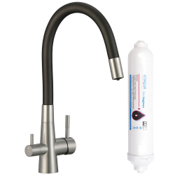 Laveo - Riveco - drezová batéria stojanková s elastickým ramenom + filter, kartáčovaná oceľ (BRIB768D)