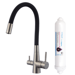 Laveo - Riveco - drezová batéria stojanková s elastickým ramenom + filter, kartáčovaná oceľ (BRIB768D)