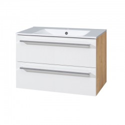 MEREO - Bino, kúpeľňová skrinka s keramickým umývadlom 81 cm, biela/dub (CN671)