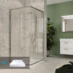 Mereo Kora Lite sprchový set: sprchovací kút 90x90x185 cm, chróm ALU, sklo číre, 90 cm, vanička, sifón (CK34123ZH)