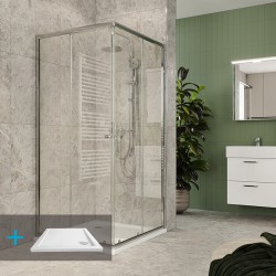 Mereo Kora Lite sprchový set: sprchovací kút 90x90x185 cm, chróm ALU, sklo číre, 90 cm, vanička, sifón (CK34123ZN)