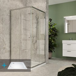 Mereo Kora Lite sprchový set: sprchovací kút 90x90x185cm, chróm ALU, sklo číre, 90 cm, vanička, sifón (CK34123ZM)