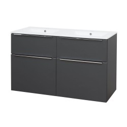 Mereo Mailo, kúpeľňová skrinka s keramickým umývadlom 121 cm, antracit, elox AL madlo (CN533A)
