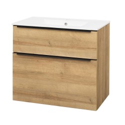 Mereo Mailo, kúpeľňová skrinka s keramickým umývadlom 81 cm, dub Riviera, čierne madlo (CN521B)
