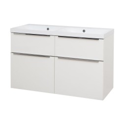 Mereo Mailo, kúpeľňová skrinka s umývadlom z liateho mramoru 121 cm, biela, chróm madlo (CN513M)