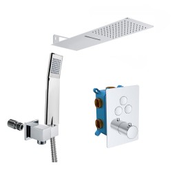 Mereo Sprchová sada s termostatickou podomietkovou tlačidlovou batériou - 3-cestná - hranatý kryt (CB60157TC2N)