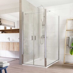 Mereo Sprchovací kút, Lima, obdĺžnik, dvojkrídlový, lietací, 80x90 cm, chróm ALU, sklo Číre (CK87593K)