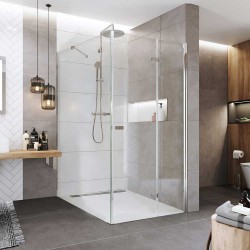 Mereo Sprchovací kút, Novea, obdĺžnik, zalamovací, 80x90 cm, chróm ALU, sklo Číre, dv. pravé a pevný diel (CK12813ZP)