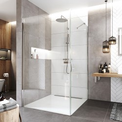 Mereo Sprchovací kút, Novea, štvorec, pivotový, 90x90 cm, chróm ALU, sklo Číre, dvere L/P a pevný diel (CK12923Z)