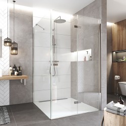Mereo Sprchovací kút, Novea, štvorec, zalamovací, 80x80 cm, chróm ALU, sklo Číre, dv. pravé a pevný diel (CK11813ZP)