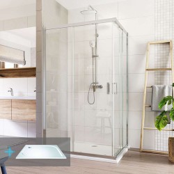 Mereo Sprchovací set: LIMA, obdĺžnik, 100x90 cm, chróm  ALU, sklo Číre, vanička z liatého mramoru (CK82423KM)