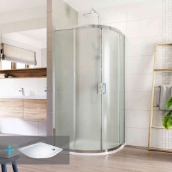 Mereo Sprchovací set: LIMA, štvrťkruh, 100 cm, chróm  ALU, sklo Point, vanička z liatého mramoru (CK608B62KM)