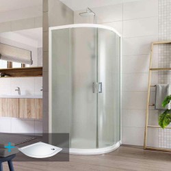 Mereo Sprchovací set: LIMA, štvrtkruh, 90 cm, biely ALU, sklo Point, vanička z liatého mramoru (CK608B02KM)