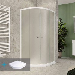 Mereo Sprchový set z Kory Lite, štvrťkruh, 90 cm, biely ALU, sklo Grape a vysoké SMC vaničky (CK35121ZH)