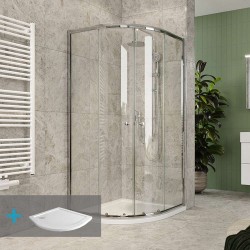 Mereo Sprchový set z Kory Lite, štvrťkruh, 90 cm, chróm ALU, sklo Číre a nízké SMC vaničky (CK35123ZN)