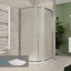 Mereo Sprchový set z Kory Lite, štvrťkruh, 90 cm, chróm ALU, sklo Grape a nízké SMC vaničky (CK35131ZN)