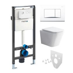 Mereo WC set - Rimless WC hranaté, modul pre sadrokartón, biele hranaté tlačidlo (MM02NSETRS320)