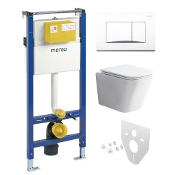 Mereo WC set - Rimless WC hranaté, modul pre sadrokartón, biele hranaté tlačidlo (MM02NSETRS320)