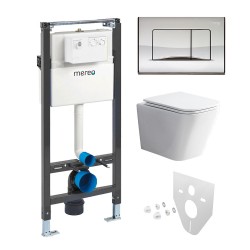 Mereo WC set - Rimless WC hranaté, modul pre sadrokartón, chróm hranaté tlačidlo lesklé (MM02NSETRS322)