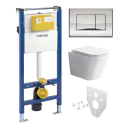Mereo WC set - Rimless WC hranaté, modul pre sadrokartón, chróm hranaté tlačidlo lesklé (MM02NSETRS322)