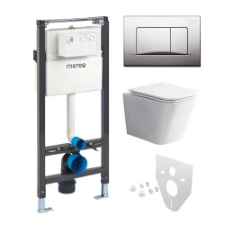 Mereo WC set - Rimless WC hranaté, modul pre sadrokartón, chróm hranaté tlačidlo matné (MM02NSETRS321)