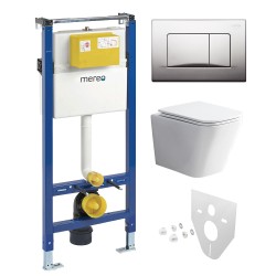 Mereo WC set - Rimless WC hranaté, modul pre sadrokartón, chróm hranaté tlačidlo matné (MM02NSETRS321)