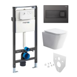 Mereo WC set - Rimless WC hranaté, modul pre sadrokartón, čierne hranaté tlačidlo (MM02NSETRS331)